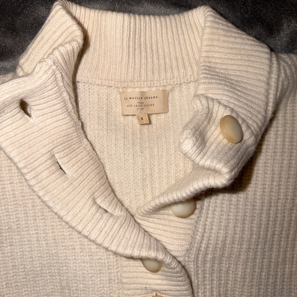 Sezane Cream Ribbed Cowl Turtleneck Sweater - Picture 3 of 5